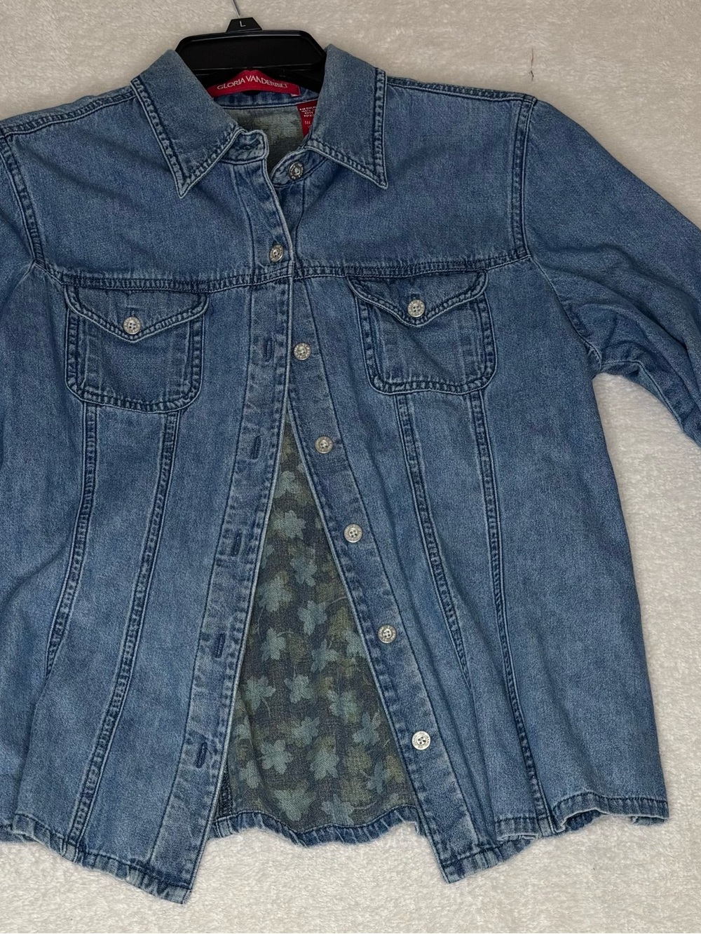 Gloria Vanderbilt Medium Blue Denim Button-Front Shirt Jacket